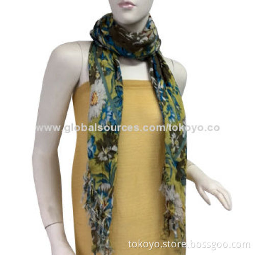 Printed scarf with floral, 180*70+8cm tassels for ladies, nice hand texture, made of polyester